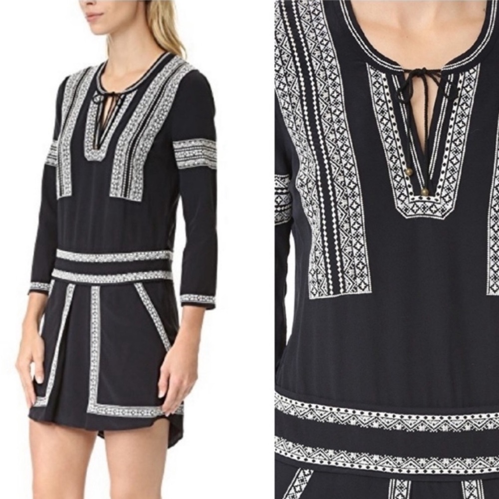 VERONICA BEARD Ignacio Embroidered Tunic Shirt Dress Silk Black sz 6